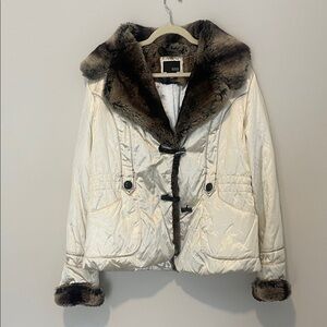 a.n.a Cream Faux Fur Trim Puffer Jacket